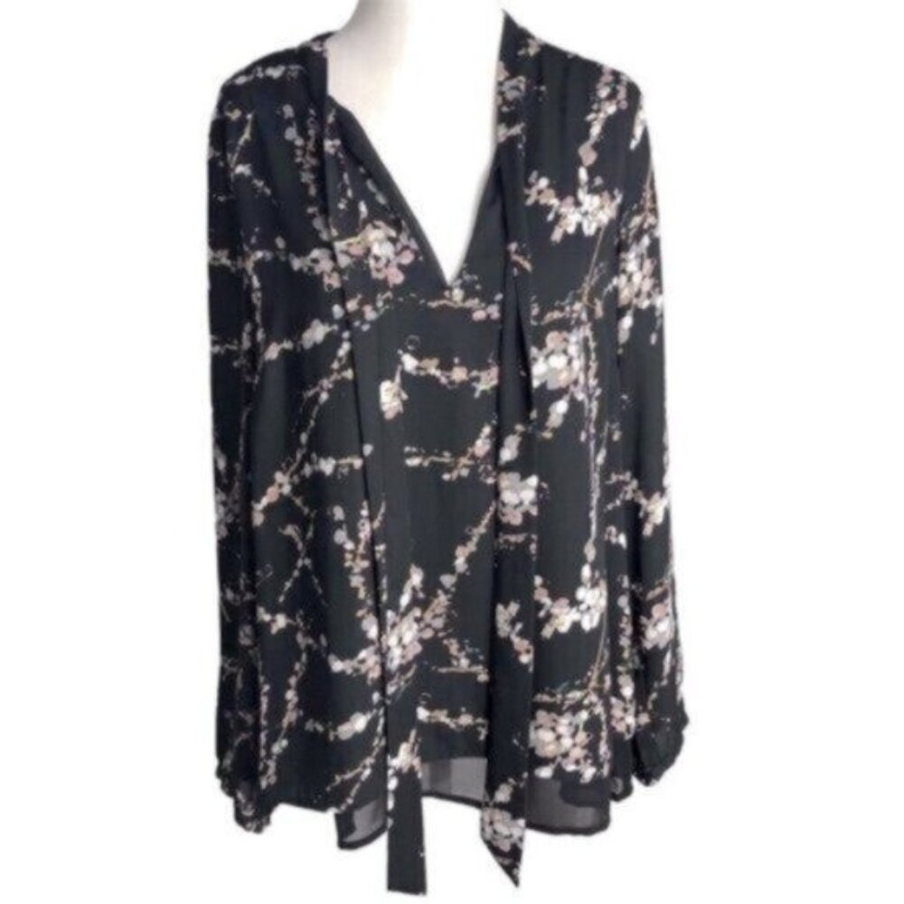 DR2 Black Floral Corpcore Business Casual Blouse Medium